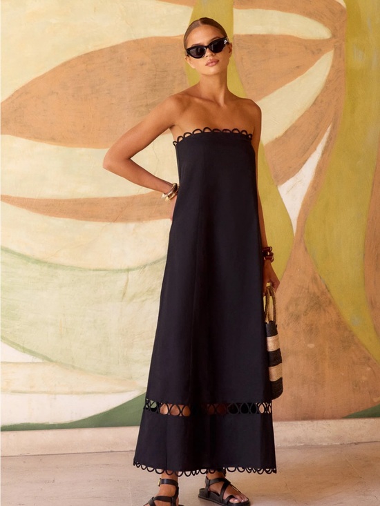 Mister Zimi Dresses & Skirts - Mister Zimi Black Strapless Eyelet-Trim Maxi Dress